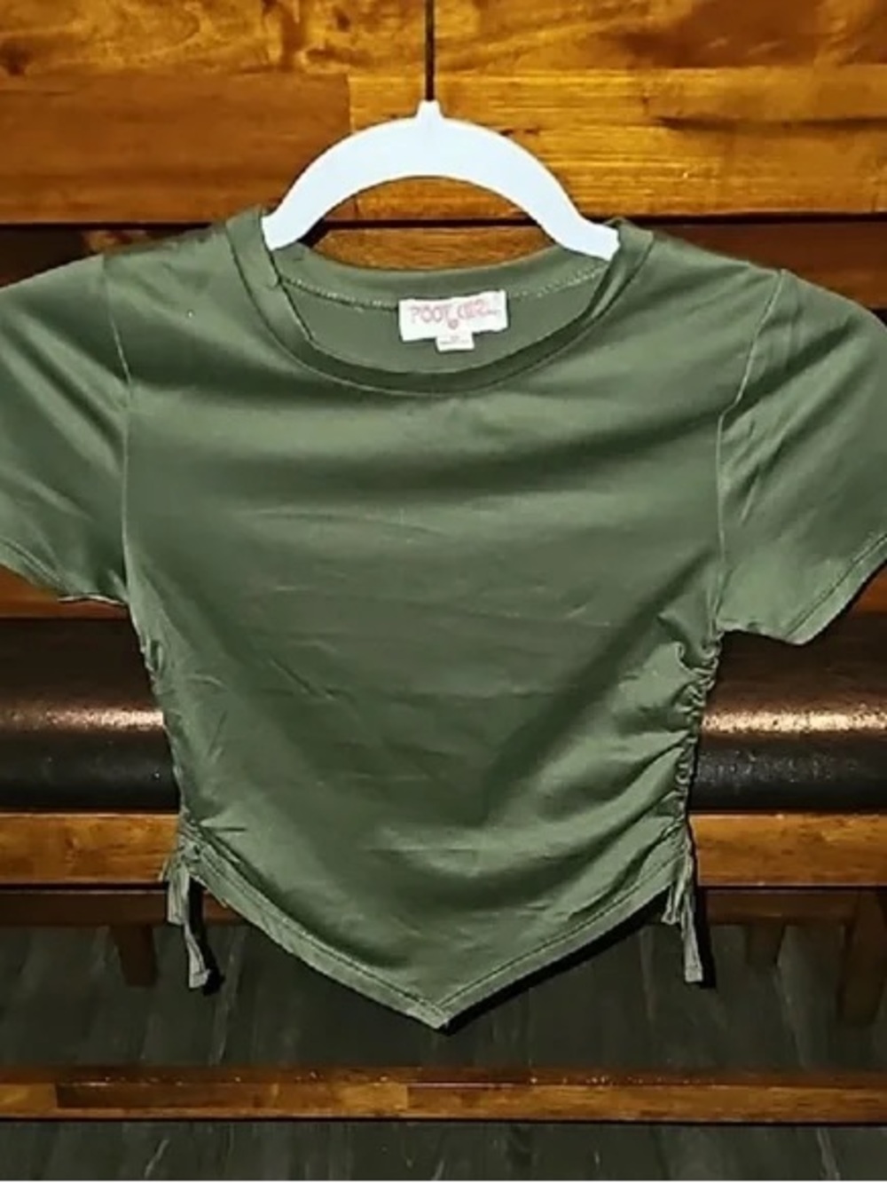 Olive Green Short Sleeve Ruched Tie Tee